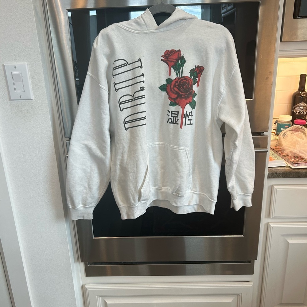 Popular poison rose Sweatshirt L (missing drawstring/stains/piling, see photos)